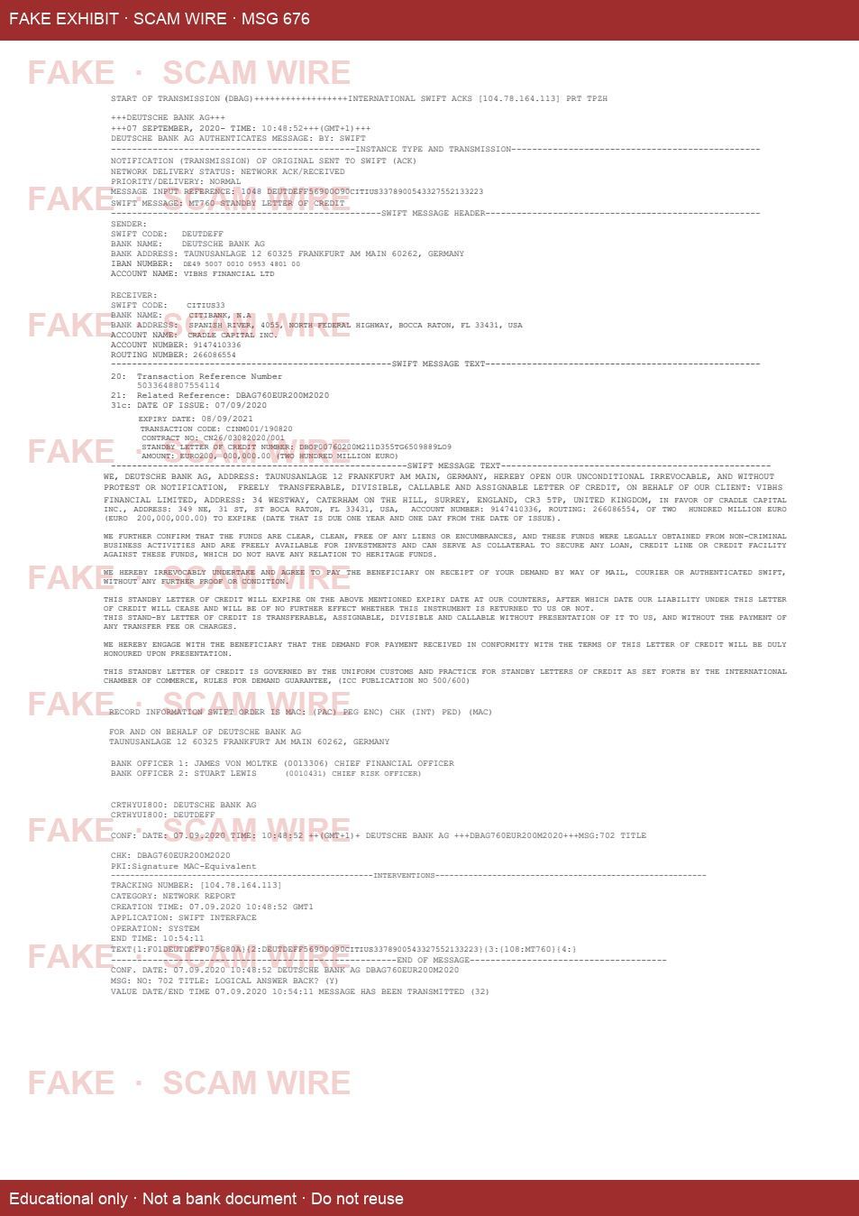Watermarked fake MT760 SBLC document exhibit