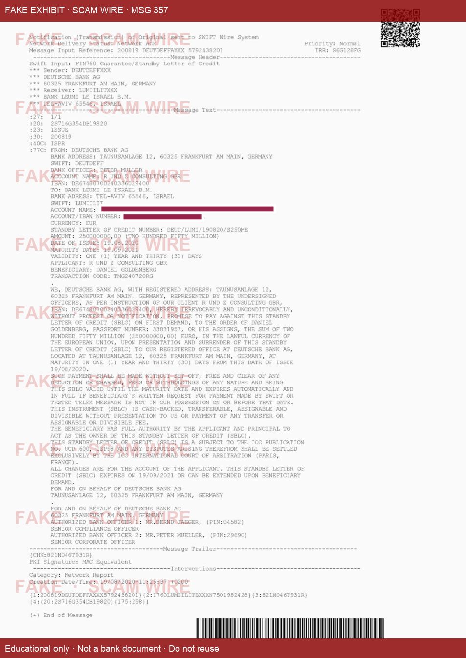 FAKE exhibit PDF SWIFT_FIN_760_SBLC_250ME_DB_19_08_2020_R_UND_Z_CONSULTING_GBR_DE.pdf